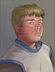 A blond, chubby, teenager, with unseeing eyes.