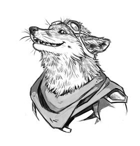 An anthro-fox with a wide grin. he wears goggles that are currently pushed onto his forehead.